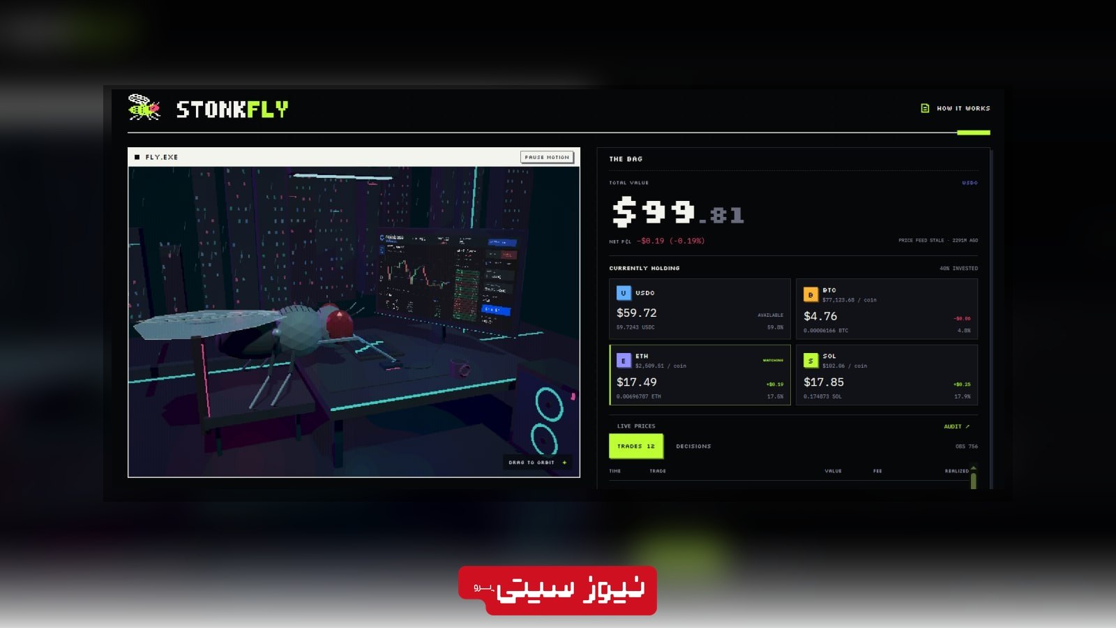 پروژهی Stonkfly: این مگس به یک تریدر تبدیل شده! 1 داشبورد Stonkfly برای معامله کریپتو با مغز شبیهسازیشده مگس میوه