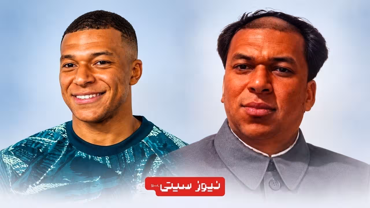 کیلیان امباپه در کنار تصویر میم دیکتاتور امباپه با چهره‌ی مائو تسه‌تونگ، پس از جنجال تبلیغاتی در چین