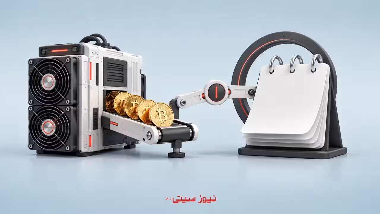 دستگاه ماینر و کوین‌های بیت‌کوین کنار تقویم مفهومی Puell Multiple